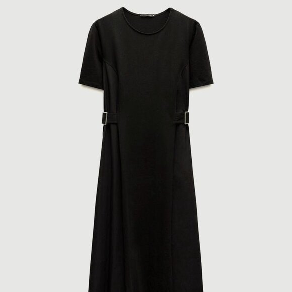 ZARA Dresses & Skirts - NWOT Zara Combination Buckle-Waist Black Midi Dress